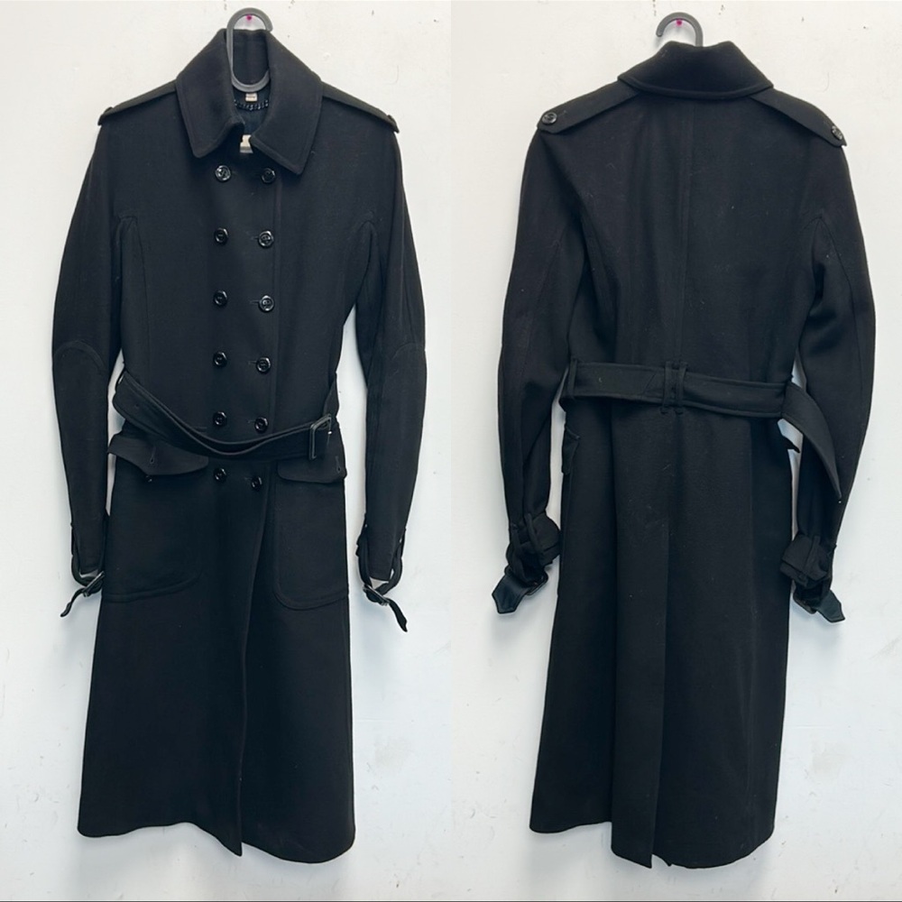 Burberry black Virgin wool belted Coat